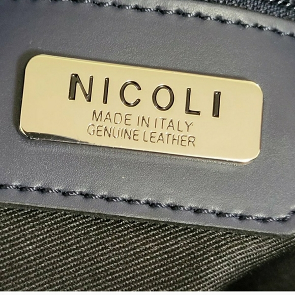 Nicoli Italian Leather Satchel/Crossbody Handbag Navy/Grey Colorblock - Picture 3 of 15